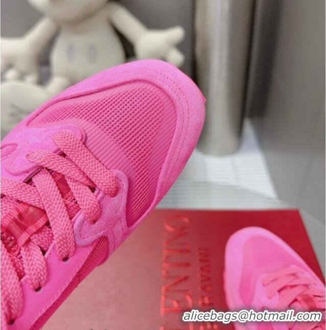 Grade Quality Valentino Vlogo Pace Low-top Sneakers in Suede and Fabric VLTN08281 Dark Pink