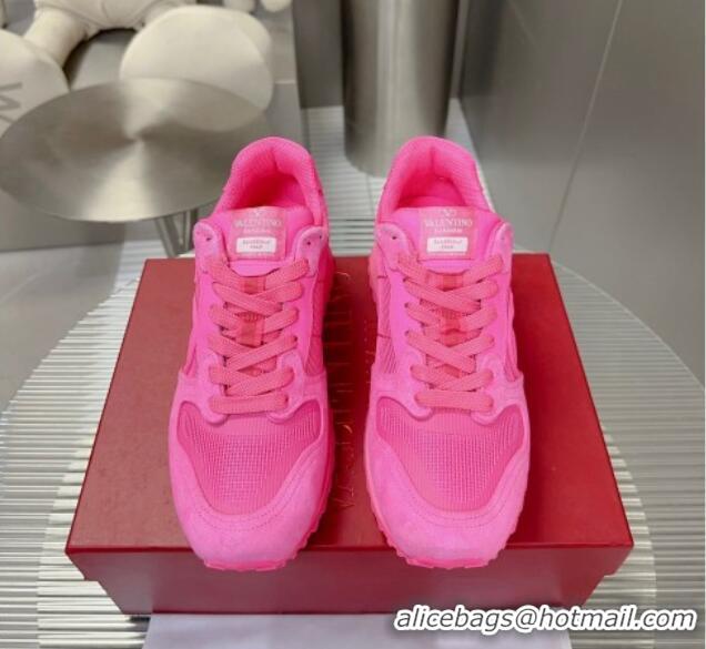 Grade Quality Valentino Vlogo Pace Low-top Sneakers in Suede and Fabric VLTN08281 Dark Pink