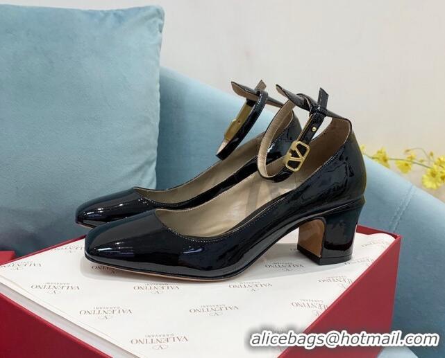 Good Quality Valentino Tan-Go Patent Leather Heel Pumps 6cm Black VLTN08282