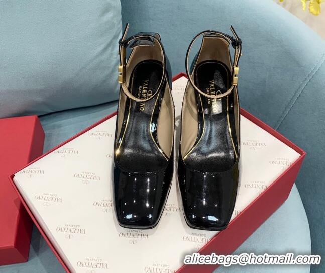 Good Quality Valentino Tan-Go Patent Leather Heel Pumps 6cm Black VLTN08282