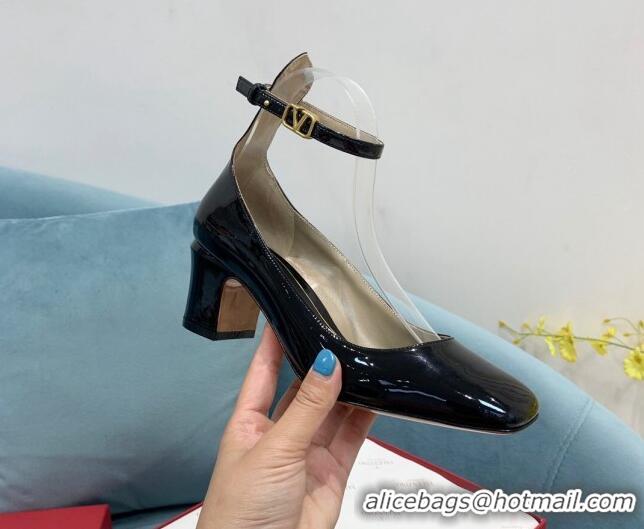 Good Quality Valentino Tan-Go Patent Leather Heel Pumps 6cm Black VLTN08282