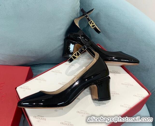 Good Quality Valentino Tan-Go Patent Leather Heel Pumps 6cm Black VLTN08282