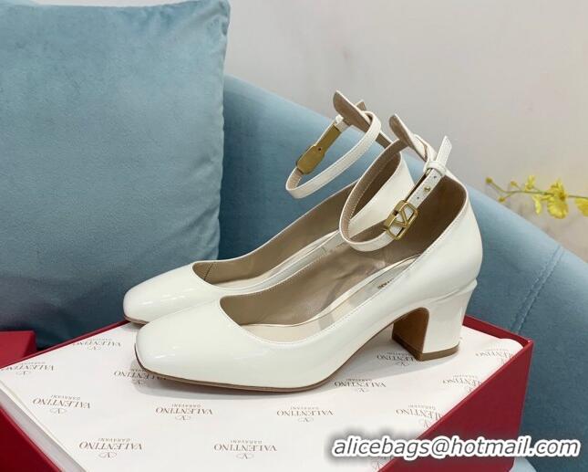 Best Grade Valentino Tan-Go Patent Leather Heel Pumps 6cm VLTN08282 White