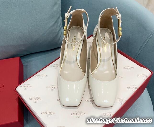 Best Grade Valentino Tan-Go Patent Leather Heel Pumps 6cm VLTN08282 White