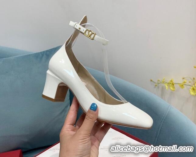 Best Grade Valentino Tan-Go Patent Leather Heel Pumps 6cm VLTN08282 White