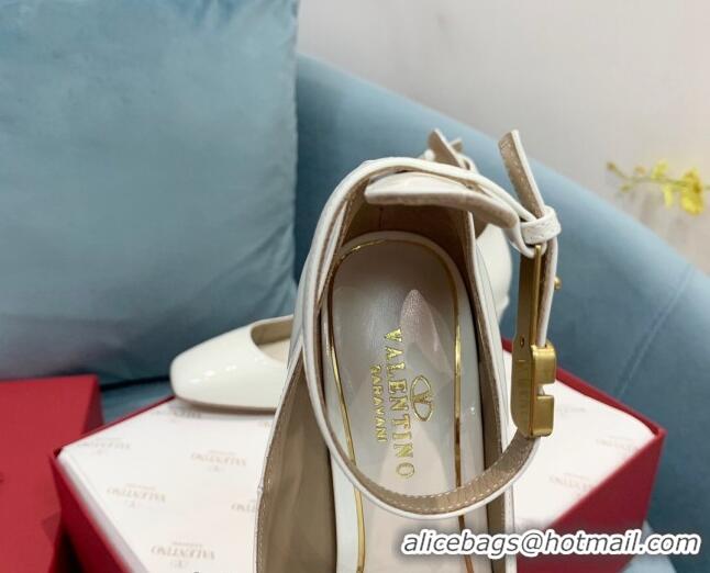 Best Grade Valentino Tan-Go Patent Leather Heel Pumps 6cm VLTN08282 White