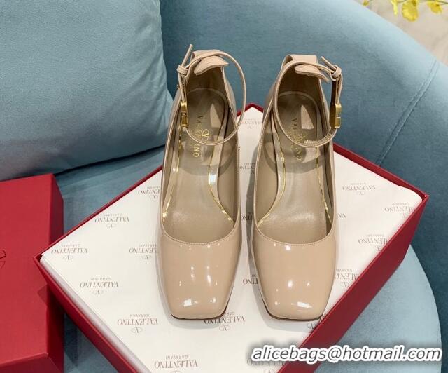 Low Price Valentino Tan-Go Patent Leather Heel Pumps 6cm VLTN08282 Beige