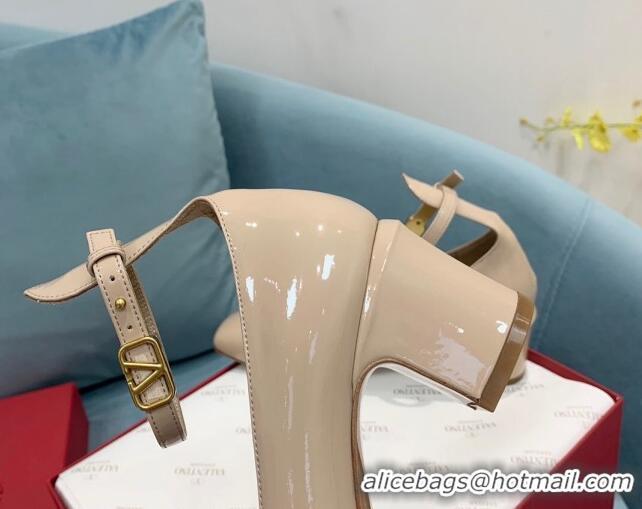 Low Price Valentino Tan-Go Patent Leather Heel Pumps 6cm VLTN08282 Beige