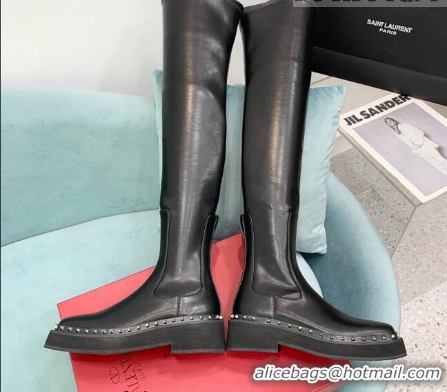 Purchase Valentino Rockstud Calfskin Knee-High Boots VLTN08283 Black