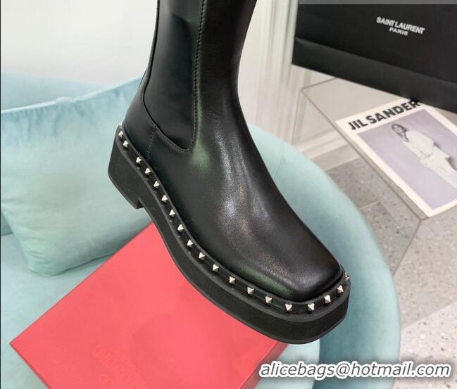 Purchase Valentino Rockstud Calfskin Knee-High Boots VLTN08283 Black