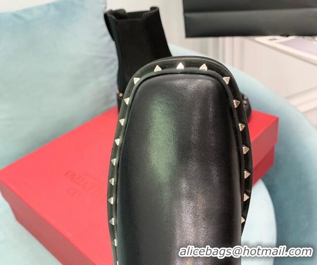 Good Looking Valentino Rockstud Calfskin Leather Ankle Boots Black VLTN08283