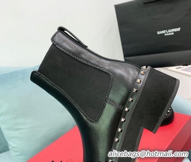 Good Looking Valentino Rockstud Calfskin Leather Ankle Boots Black VLTN08283