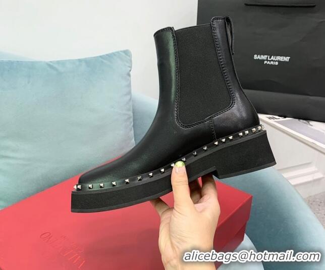 Good Looking Valentino Rockstud Calfskin Leather Ankle Boots Black VLTN08283