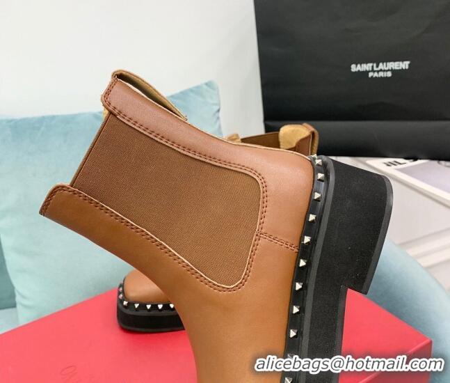 Best Price Valentino Rockstud Calfskin Leather Ankle Boots VLTN08283 Brown