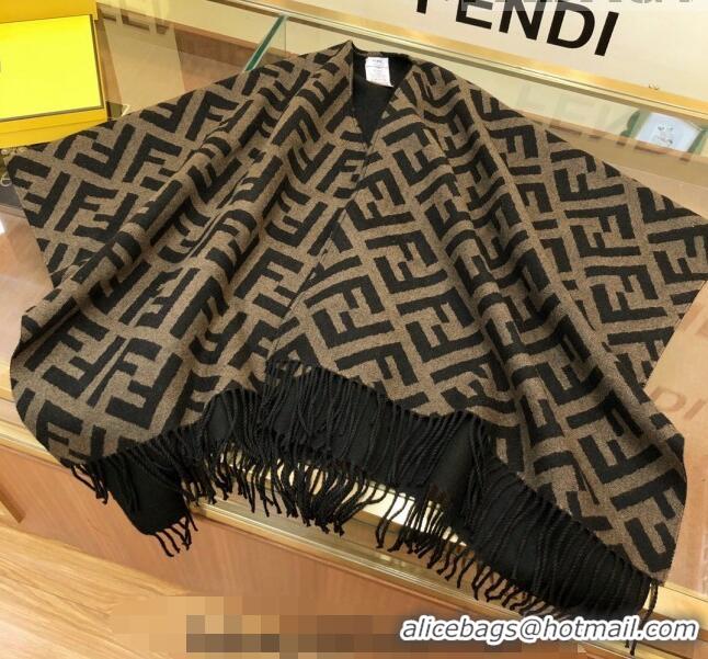 Low Cost Fendi Wool Cashmere Shawl/Cape FE082201 Khaki 2023