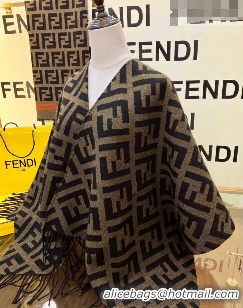 Low Cost Fendi Wool Cashmere Shawl/Cape FE082201 Khaki 2023