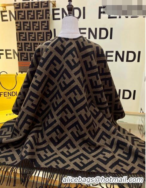 Low Cost Fendi Wool Cashmere Shawl/Cape FE082201 Khaki 2023