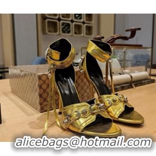 Cheap Price Balenciaga Cagole High Heel Sandals 10.5cm in Crinkle Shiny Leather Gold 524001