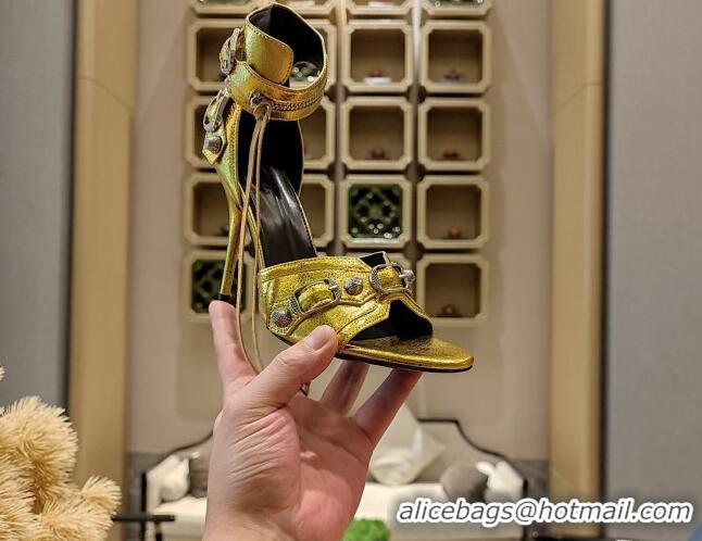 Cheap Price Balenciaga Cagole High Heel Sandals 10.5cm in Crinkle Shiny Leather Gold 524001