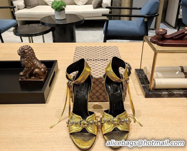 Cheap Price Balenciaga Cagole High Heel Sandals 10.5cm in Crinkle Shiny Leather Gold 524001