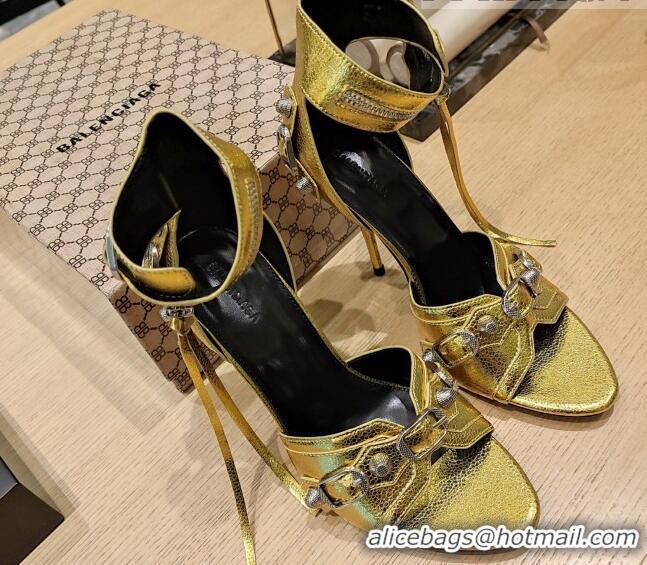 Cheap Price Balenciaga Cagole High Heel Sandals 10.5cm in Crinkle Shiny Leather Gold 524001