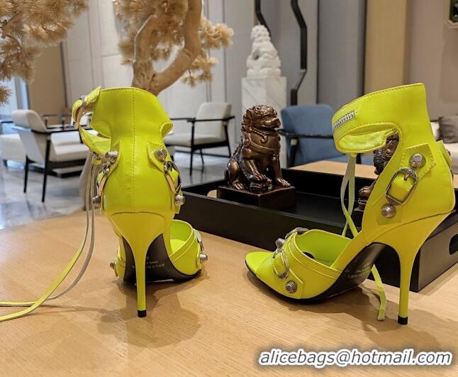 Pretty Style Balenciaga Cagole High Heel Sandals 10.5cm in Crinkle Shiny Leather Neon Green 524003