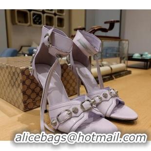 Good Product Balenciaga Cagole High Heel Sandals 10.5cm in Crinkle Shiny Leather Purple 524004