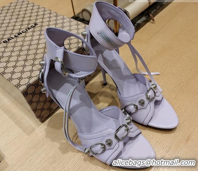 Good Product Balenciaga Cagole High Heel Sandals 10.5cm in Crinkle Shiny Leather Purple 524004