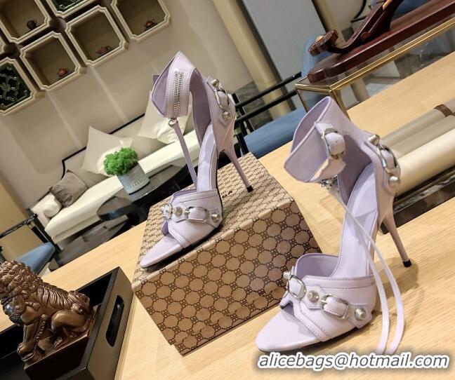 Good Product Balenciaga Cagole High Heel Sandals 10.5cm in Crinkle Shiny Leather Purple 524004