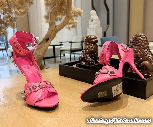 Top Design Balenciaga Cagole High Heel Sandals 10.5cm in Crinkle Shiny Leather Dark Pink 524005