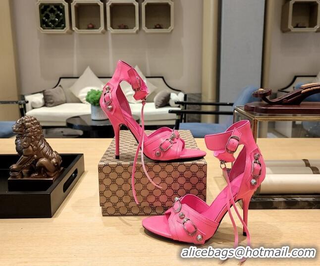 Top Design Balenciaga Cagole High Heel Sandals 10.5cm in Crinkle Shiny Leather Dark Pink 524005