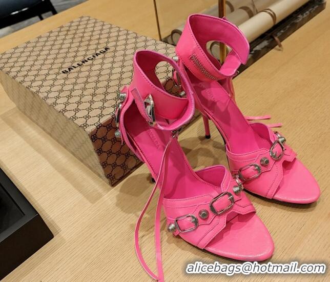 Top Design Balenciaga Cagole High Heel Sandals 10.5cm in Crinkle Shiny Leather Dark Pink 524005