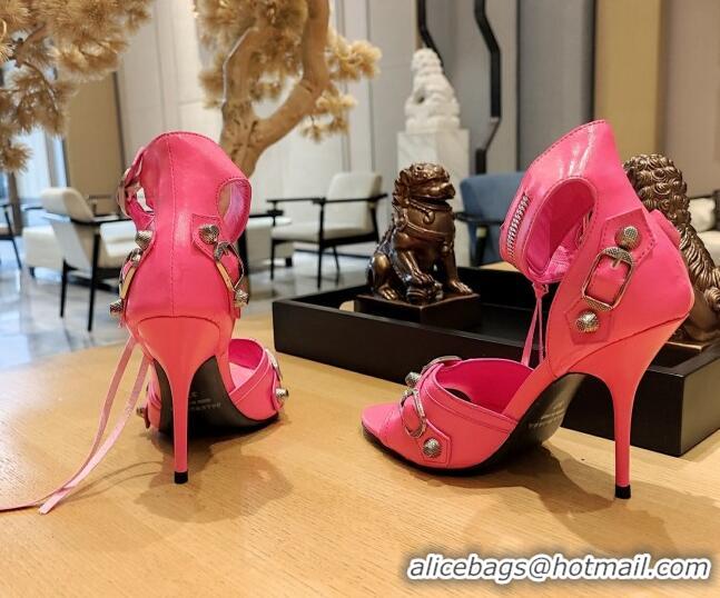 Top Design Balenciaga Cagole High Heel Sandals 10.5cm in Crinkle Shiny Leather Dark Pink 524005