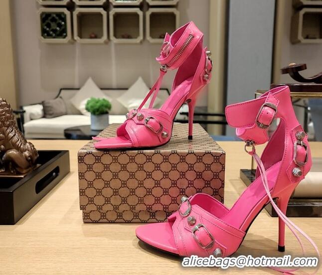 Top Design Balenciaga Cagole High Heel Sandals 10.5cm in Crinkle Shiny Leather Dark Pink 524005