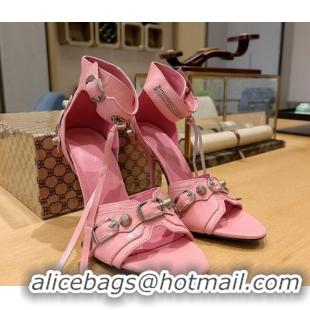 Popular Style Balenciaga Cagole High Heel Sandals 10.5cm in Crinkle Shiny Leather Light Pink 524006