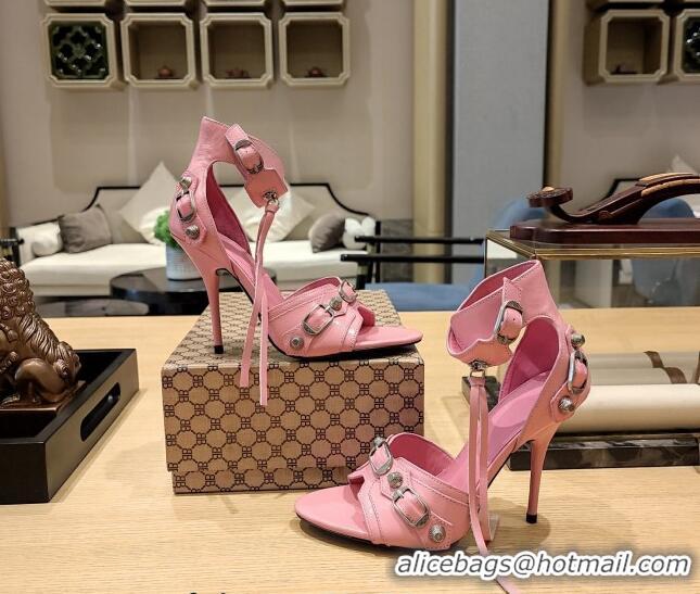 Popular Style Balenciaga Cagole High Heel Sandals 10.5cm in Crinkle Shiny Leather Light Pink 524006