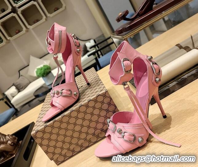 Popular Style Balenciaga Cagole High Heel Sandals 10.5cm in Crinkle Shiny Leather Light Pink 524006