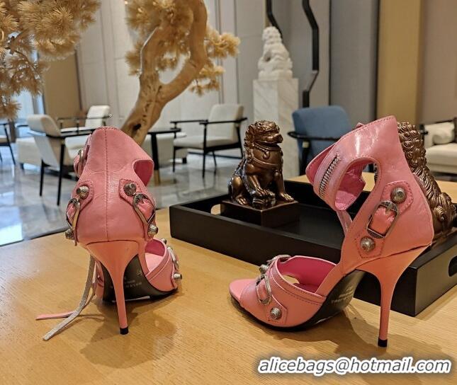 Popular Style Balenciaga Cagole High Heel Sandals 10.5cm in Crinkle Shiny Leather Light Pink 524006