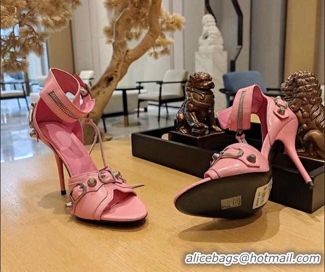 Popular Style Balenciaga Cagole High Heel Sandals 10.5cm in Crinkle Shiny Leather Light Pink 524006