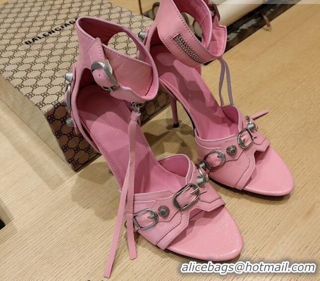 Popular Style Balenciaga Cagole High Heel Sandals 10.5cm in Crinkle Shiny Leather Light Pink 524006