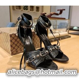 Best Product Balenciaga Cagole High Heel Sandals 10.5cm in Crinkle Shiny Leather Black 524007