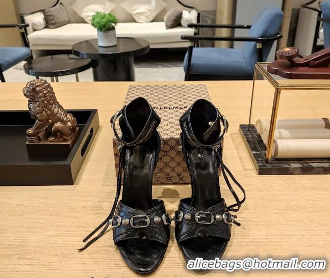 Best Product Balenciaga Cagole High Heel Sandals 10.5cm in Crinkle Shiny Leather Black 524007