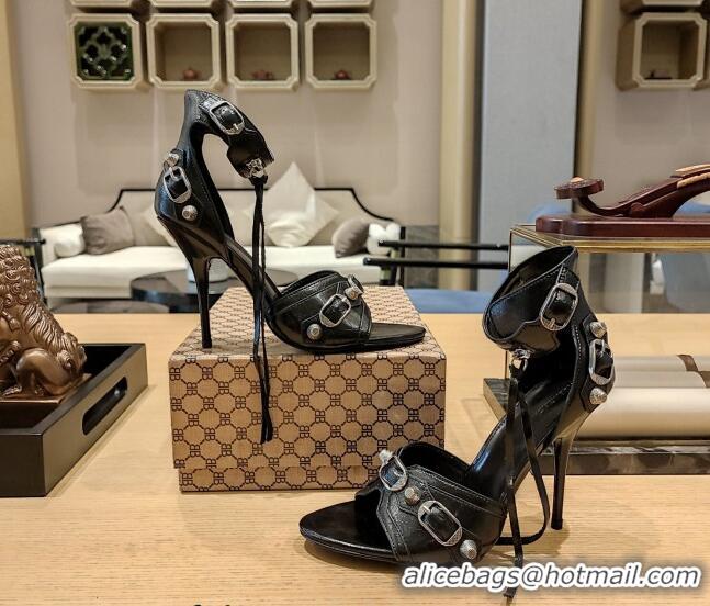 Best Product Balenciaga Cagole High Heel Sandals 10.5cm in Crinkle Shiny Leather Black 524007