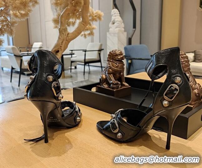 Best Product Balenciaga Cagole High Heel Sandals 10.5cm in Crinkle Shiny Leather Black 524007