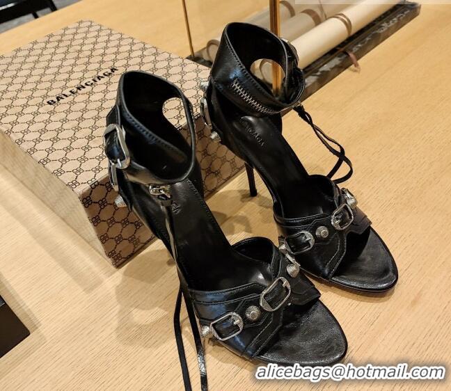 Best Product Balenciaga Cagole High Heel Sandals 10.5cm in Crinkle Shiny Leather Black 524007