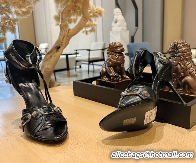 Best Product Balenciaga Cagole High Heel Sandals 10.5cm in Crinkle Shiny Leather Black 524007