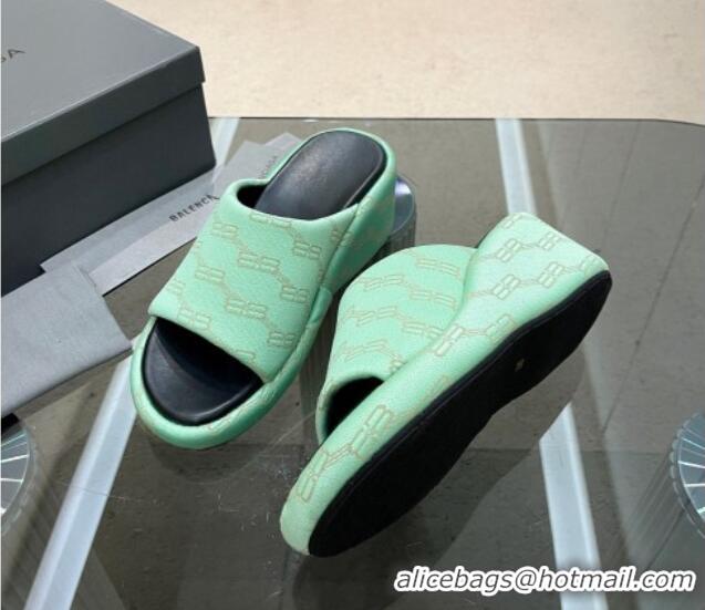 Top Grade Balenciaga Wedge Slide Sandals 7cm in BB Canvas Light Green 524008