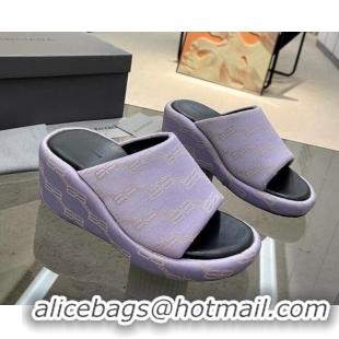 Durable Balenciaga Wedge Slide Sandals 7cm in BB Canvas Purple 524010