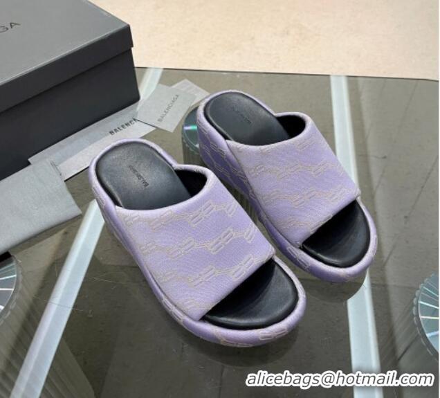 Durable Balenciaga Wedge Slide Sandals 7cm in BB Canvas Purple 524010