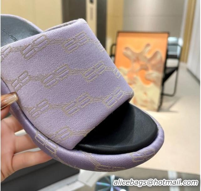 Durable Balenciaga Wedge Slide Sandals 7cm in BB Canvas Purple 524010